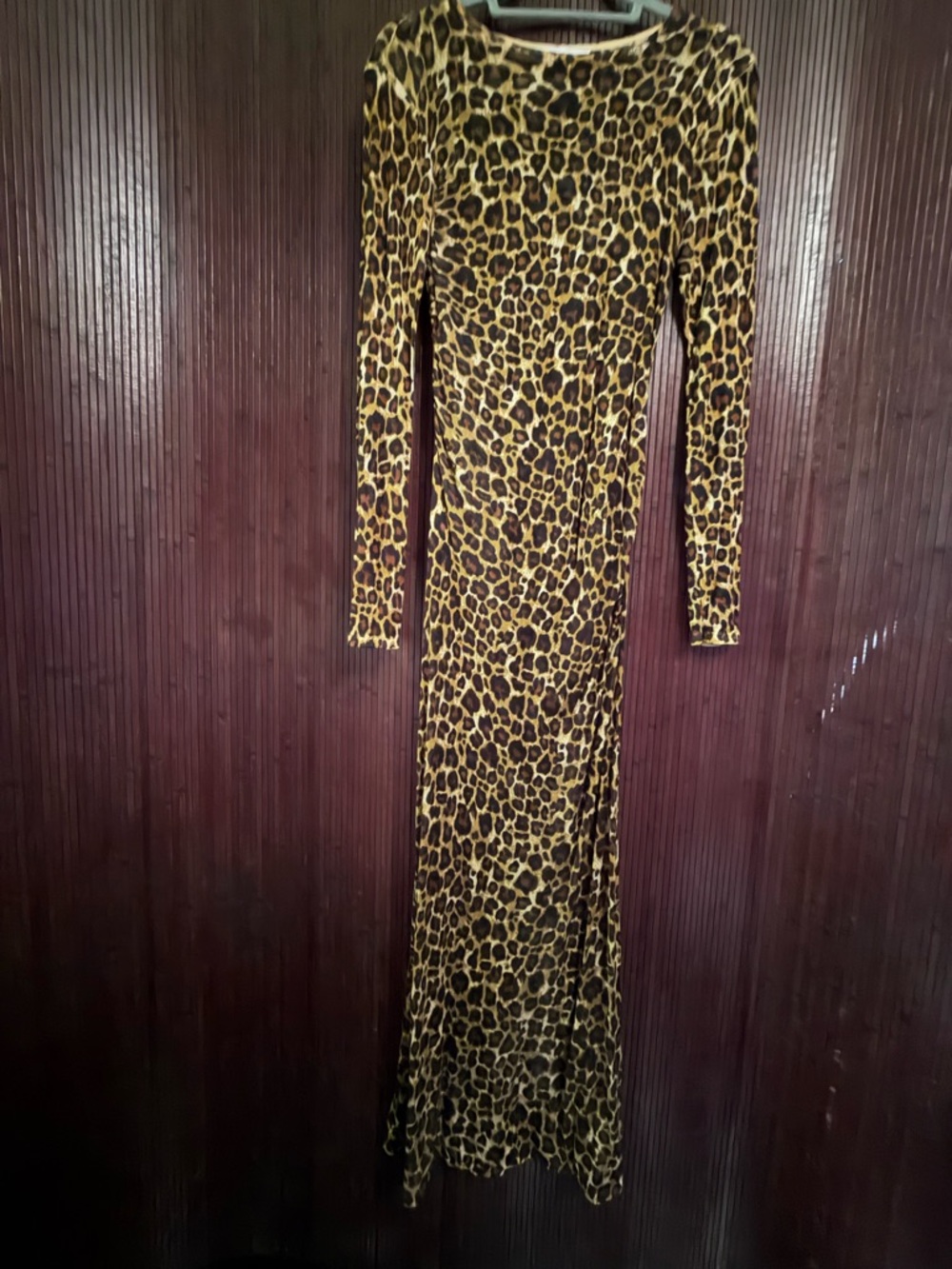 Leopard Print Long Sleeve Maxi Dress Bodycon Mesh Style Size S/M